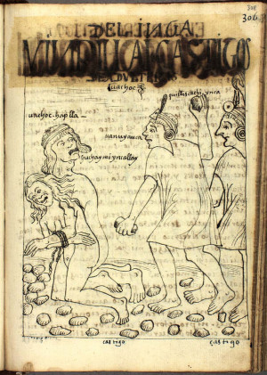 Drawing 120. Capital punishment by stoning of adulterers, or wach'uq