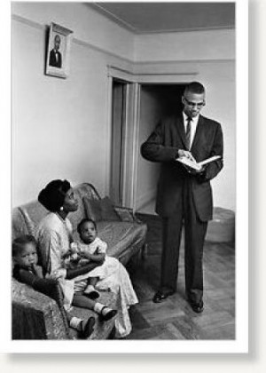 Malcolm X with his wife, Betty Shabazz, and their daughters Attallah ...
