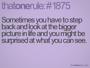 Sometimes you have to step back and look at the bigger picture in life ...
