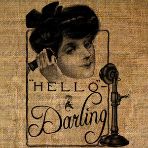 Hello Darling Quote Vintage Woman On Telephone Digital Image Download ...
