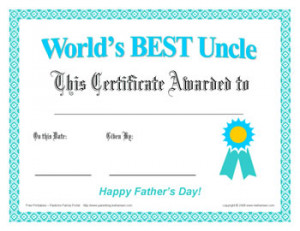 best uncle father's day certificate free print award