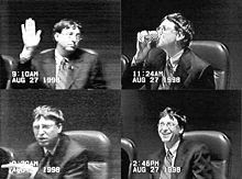 Gates giving his deposition at Microsoft on August 27, 1998