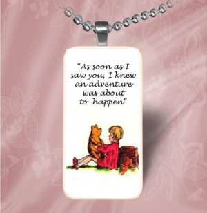 Winne the Pooh and Christopher Robin Longways Domino Pendant Necklace