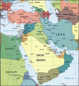 World Map Asia Middle East...