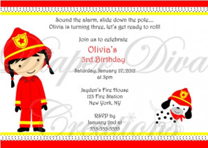 Firefighter Birthday Invitations Girl