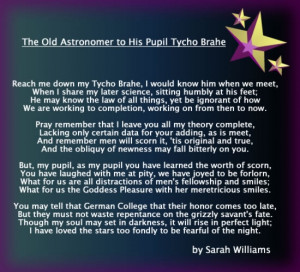 The Old Astronomer to His Pupil Tycho Brahe by Sarah Williams