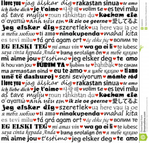 Eu te amo em línguas diferentes em um fundo branco.