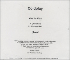 Coldplay, Viva La Vida, USA, Promo, Deleted, CD-R acetate, Capitol, CD ...