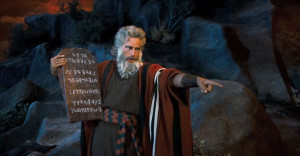 Photo of Charlton Heston, portraying Moses in 