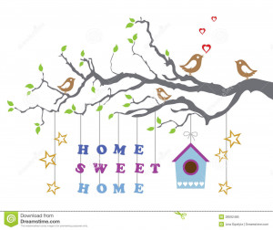 Home sweet home moving-in to a new house greeting card with love birds ...