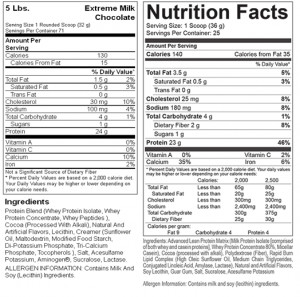 gold standard whey protein nutrition label