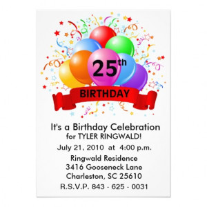 25th Birthday Banner Balloons Invitation from Zazzle.com
