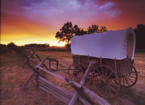 Thousands used the Oregon Trail in covered wagons such as this one