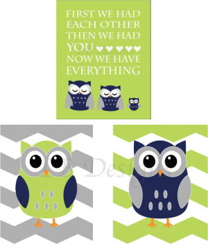 ... Blue, Green and Gray Owl/Woodland Nursery Quote Print - Three 8x10s