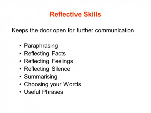 Reflective Skills Keeps the door open for further communication ...