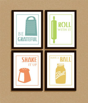 Set of 4 clever illustrated kitchen sayings