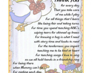 ... THANK-YOU Poem Gift To Their Daycare Provider Childcare Nanny