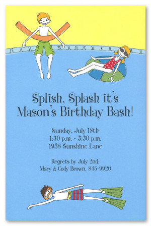 Splash Pool Little Kids Birthday Party Invitations