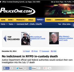 Screnshot of PoliceOne.com story: No indictment in NYPD in-custody ...