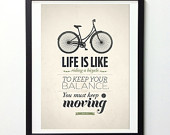 Life Quote typography poster - Life is like riding a bicycle - Retro-s ...