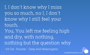 why I miss you so much, no I, I don't know why I still feel your touch ...