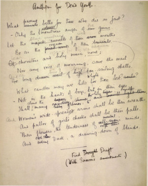 Complete first draft of ‘Anthem for Doomed Youth’, by Wilfred Owen ...