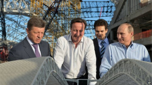 ... Minister David Cameron visit the Fisht Olympic Stadium on 10 May 2013