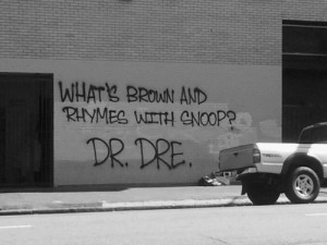 graffquotes:What’s brown and rhymes with snoop?Dr. Dre.