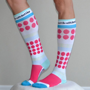 Women’s Running Compression Socks White Pink Blue Dots