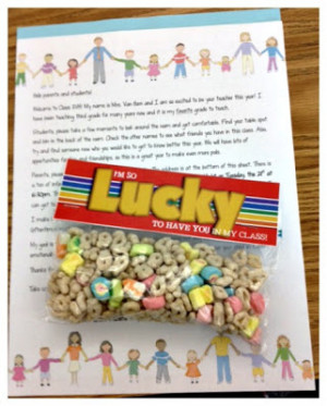bag of Lucky Charms, my Back to School letter on store-bought ...