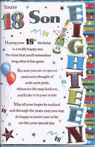 Details about SON Happy 18th Birthday Greetings Card Boy Age 18 Verse ...