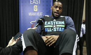 Miami Heat star LeBron James answers questions during activities ...