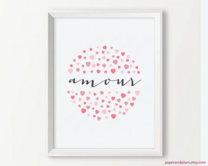 Pink Hearts Love Quote, Paris Art Print, Hearts Print, Romantic Quote ...