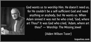 wants us to worship Him. He doesn't need us, for He couldn't be a self ...