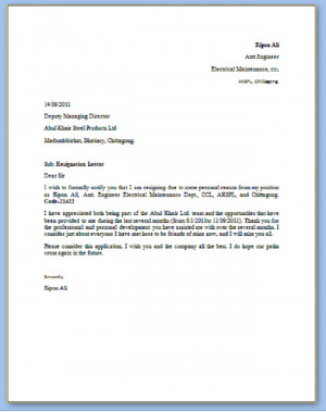 Resignation Letter Sandles Free...