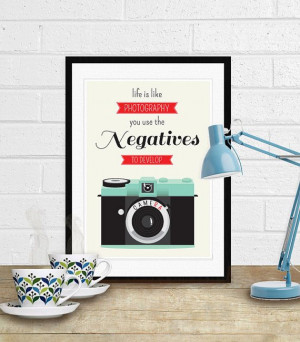 Printable art with a cute retro camera and the quote: 'life is like ...