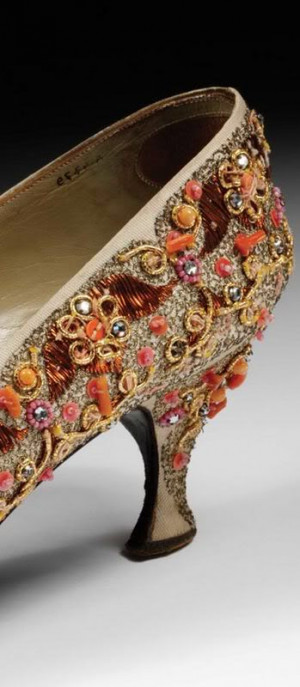 Shoe, Roger Vivier for Christian Dior. Coral and diamante embroidered ...