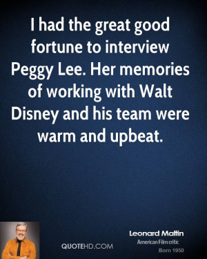 had the great good fortune to interview Peggy Lee. Her memories of ...