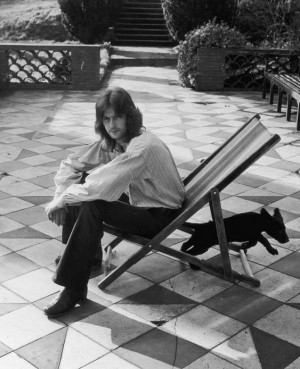 Eric Clapton alone at home in Surrey (1971), during his heroin year.