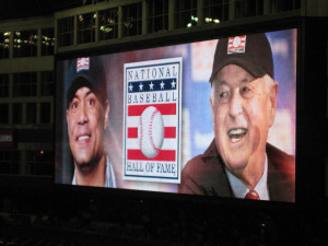 The festivities began with a tribute to Roberto Alomar and Pat Gillick ...
