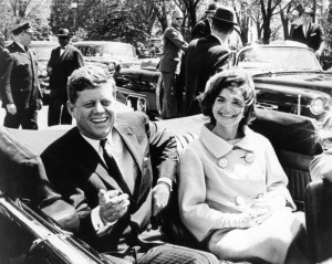 President John F. Kennedy and Jacqueline Kennedy traveling in car, May ...