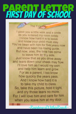 ... for entering Kindergarten, Poem from teacher to start the new year