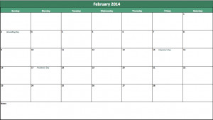 february 2014 calendar template