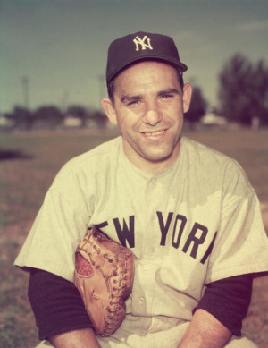 Portrait of American baseball player Yogi Berra in his New York ...