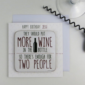 Funny 'More Wine In The Bottle' Quote Card With Coaster and Hidden ...