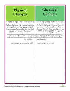 Worksheets: Physical and Chemical Changes More