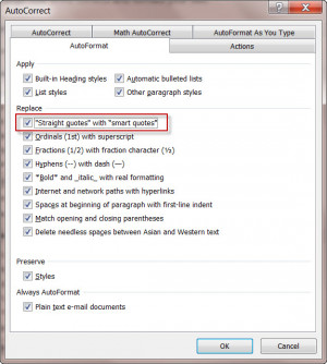 MS Word 2010 AutoCorrect screen Smart Quotes (2)
