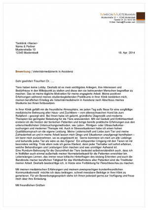 Bewerbung Veterin rmedizinische Assistentin Tier rztin in Assistenz