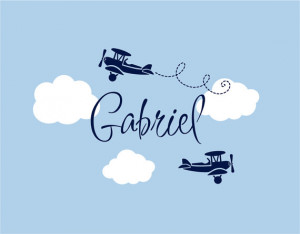 Airplane Wall Decals - Airplane Cloud and Personalized Name Vinyl Wall ...