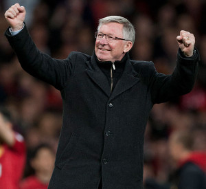 Manchester United's manager Sir Alex Ferguson celebrates as his team ...